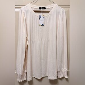 Sunbs Cream Color Pullover Top Pintucking Long Sleeves with Smocking Size XL